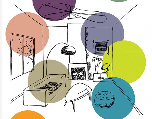 Affiche réalisée par le collectif A4 Designers pour l'exposition Aménageons durable et créatif organisée par l'UNIFA et Aprovalbois en Bourgogne.